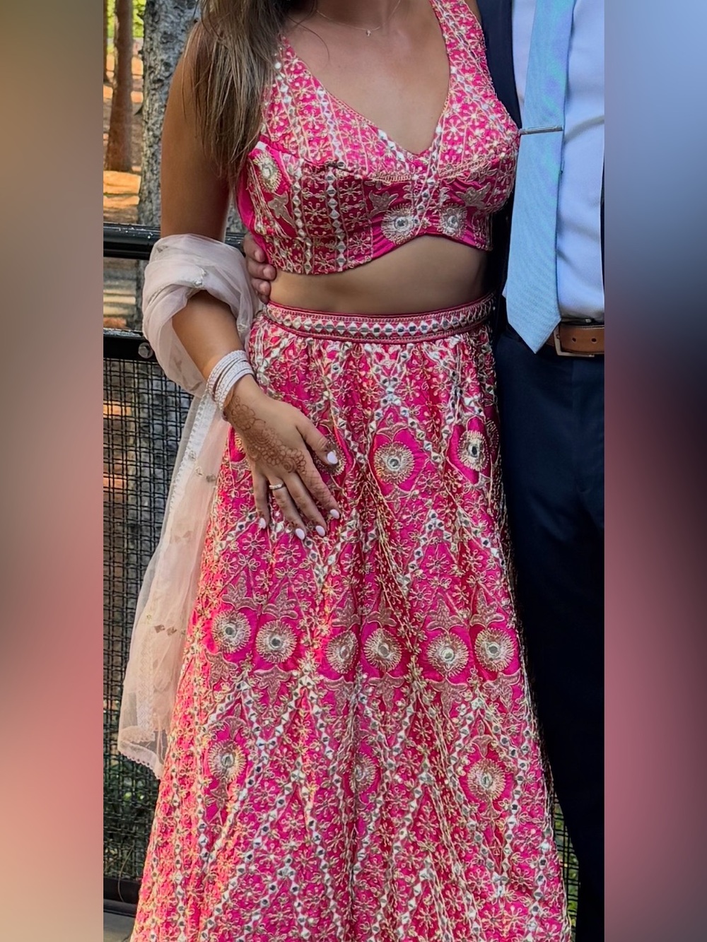 Embroidered Pink Floral Lehenga
